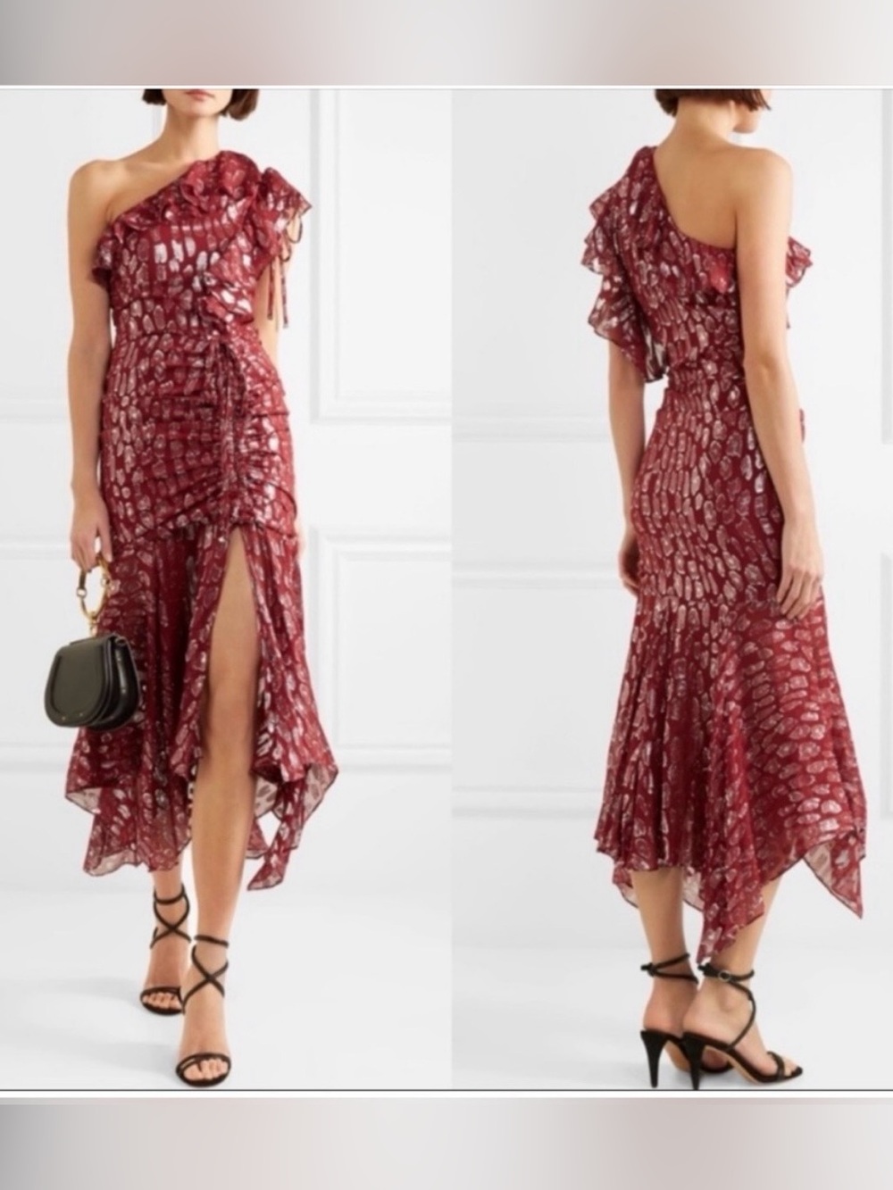 Veronica Beard Leighton Silk One Shoulder Dress Ruche Ruffle Ruched Size 8 - Picture 16 of 16
